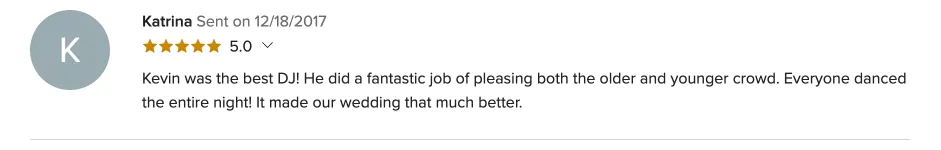 Review on WeddingWire, Dec 18, 2017