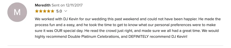 Review on WeddingWire, Dec 11, 2017