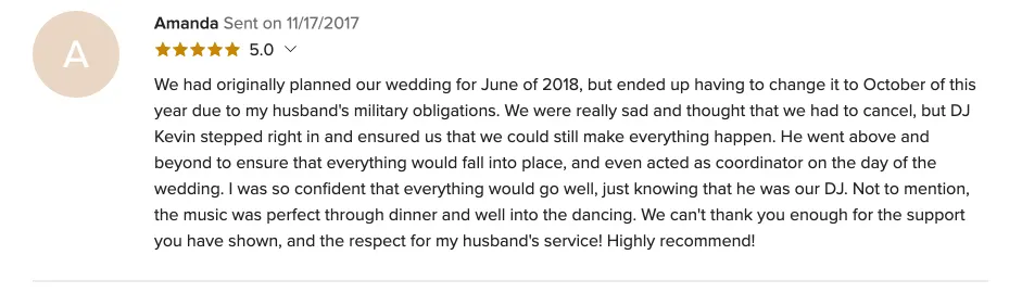 Review on WeddingWire, Nov 17, 2017