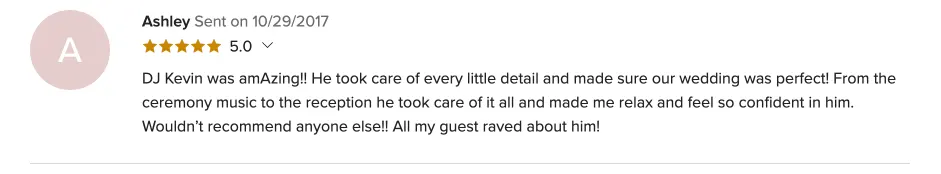 Review on WeddingWire, Oct 29, 2017