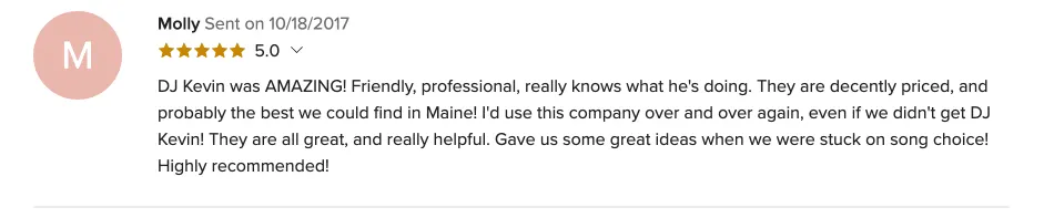 Review on WeddingWire, Oct 18, 2017