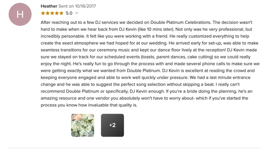 Review on WeddingWire, Oct 16, 2017