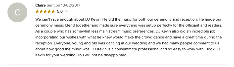 Review on WeddingWire, Oct 2, 2017