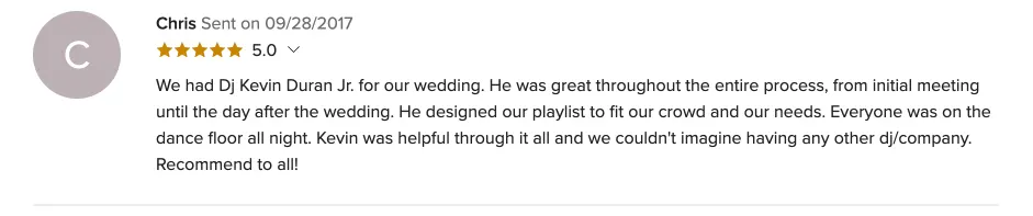 Review on WeddingWire, Sep 28, 2017