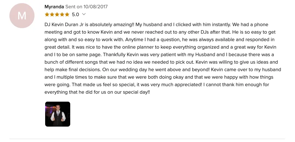 Review on WeddingWire, Oct 8, 2017