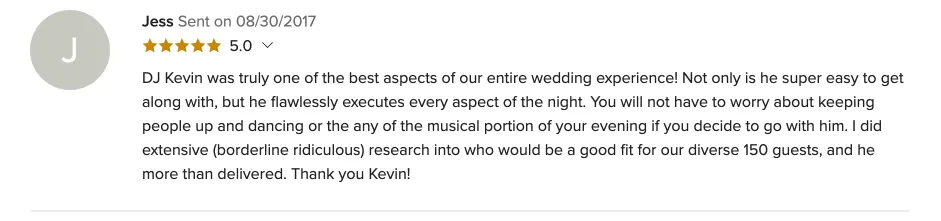 Review on WeddingWire, Aug 30, 2017