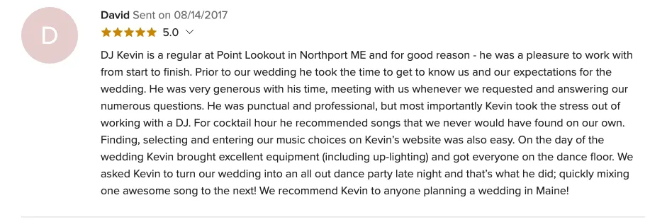 Review on WeddingWire, Aug 14, 2017