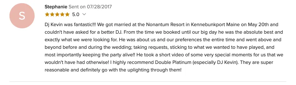 Review on WeddingWire, Jul 28, 2017