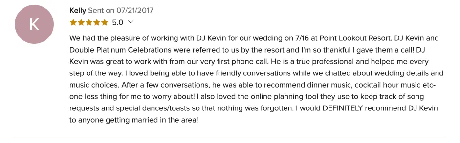 Review on WeddingWire, Jul 21, 2017