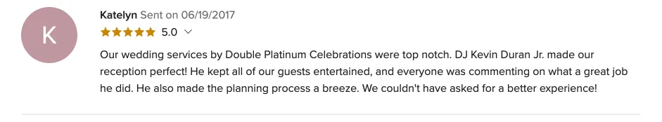Review on WeddingWire, Jun 19, 2017