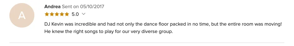 Review on WeddingWire, May 10, 2017