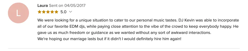 Review on WeddingWire, Apr 5, 2017