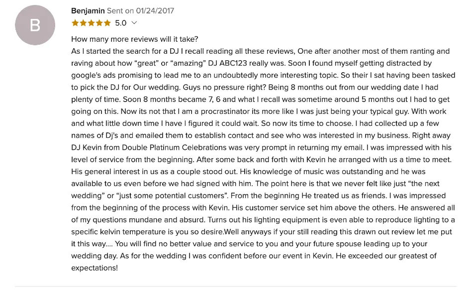 Review on WeddingWire, Jan 24, 2017