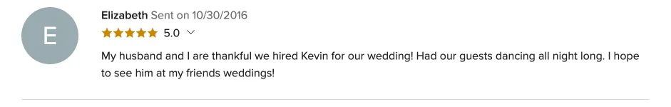 Review on WeddingWire, Oct 30, 2016