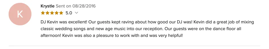 Review on WeddingWire, Aug 28, 2016