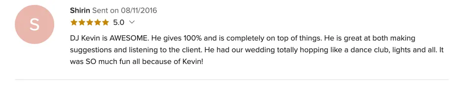 Review on WeddingWire, Aug 11, 2016