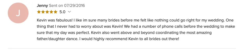 Review on WeddingWire, Jul 29, 2016