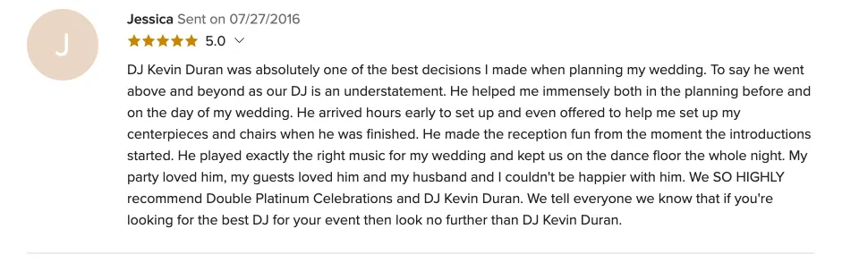 Review on WeddingWire, Jul 27, 2016