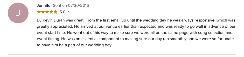 Review on WeddingWire, Jul 20, 2016