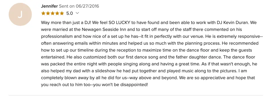 Review on WeddingWire, Jun 27, 2016