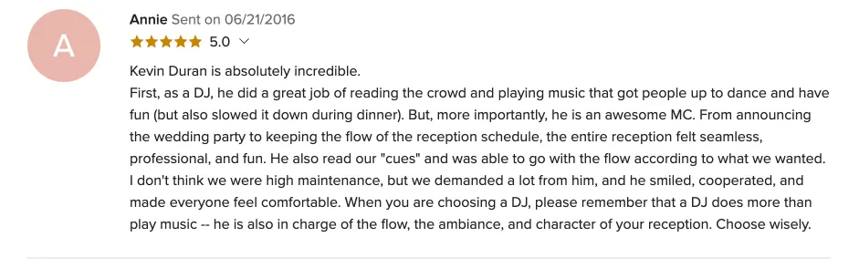 Review on WeddingWire, Jun 21, 2016