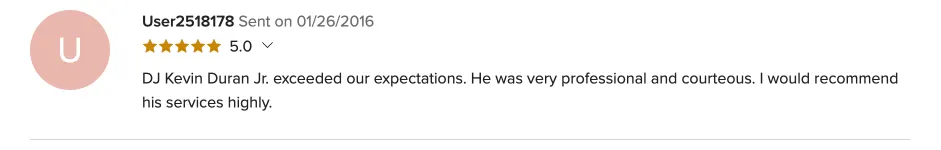 Review on WeddingWire, Jan 26, 2016