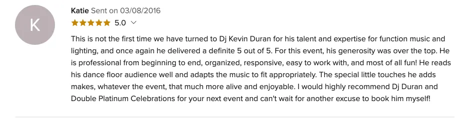 Review on WeddingWire, Mar 8, 2016