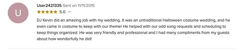 Review on WeddingWire, Nov 11, 2015
