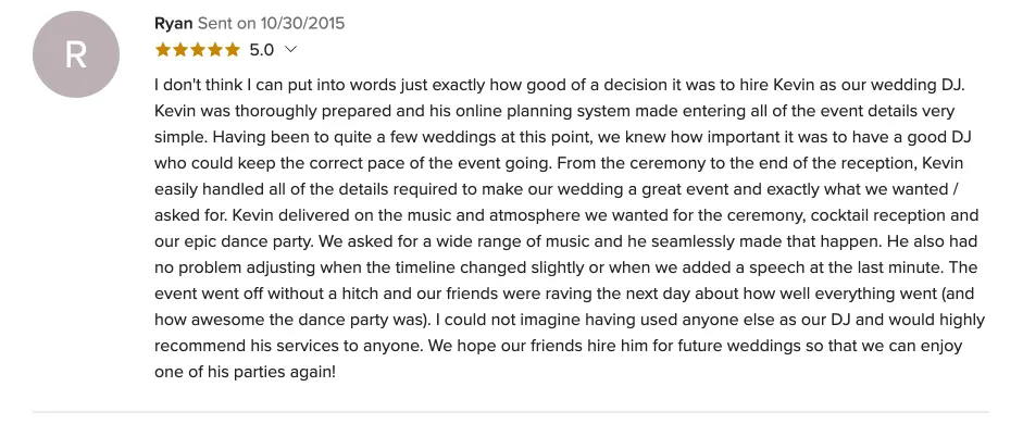 Review on WeddingWire, Oct 30, 2015