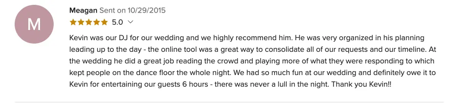 Review on WeddingWire, Oct 29, 2015
