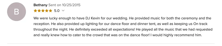 Review on WeddingWire, Oct 25, 2015