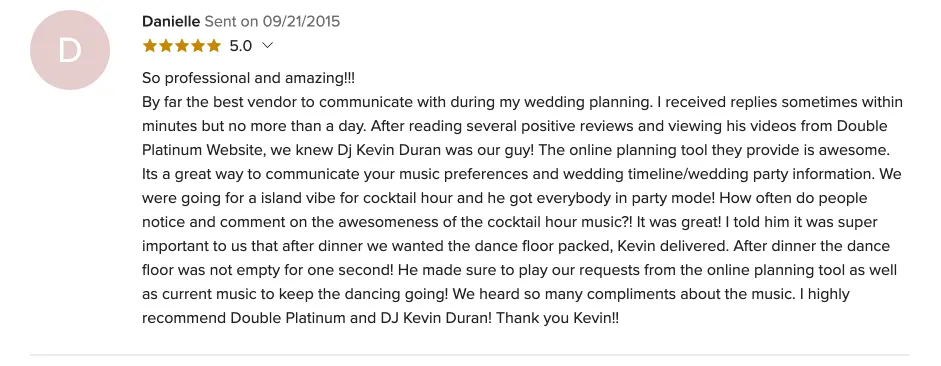Review on WeddingWire, Sep 21, 2015