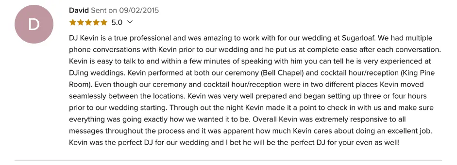 Review on WeddingWire, Sep 2, 2015