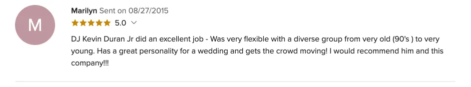 Review on WeddingWire, Aug 27, 2015