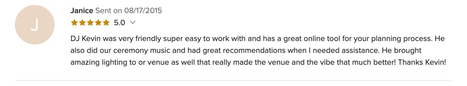 Review on WeddingWire, Aug 17, 2015