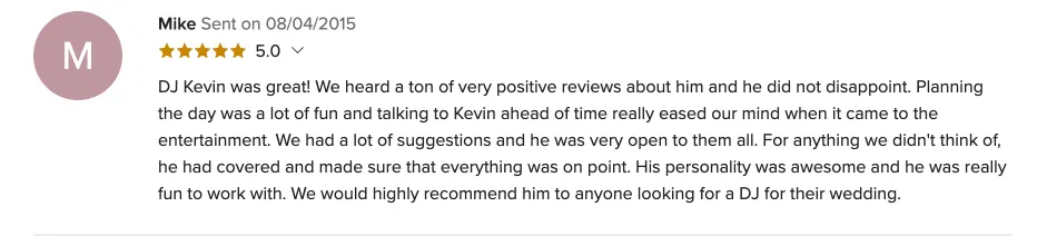 Review on WeddingWire, Aug 4, 2015