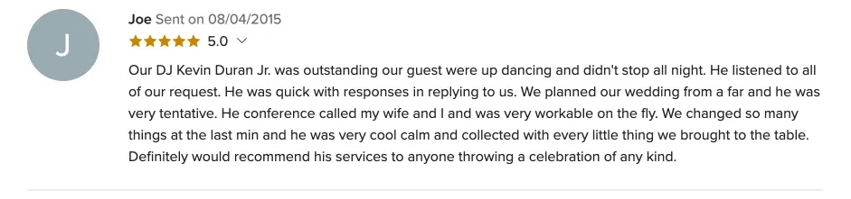 Review on WeddingWire, Aug 4, 2015