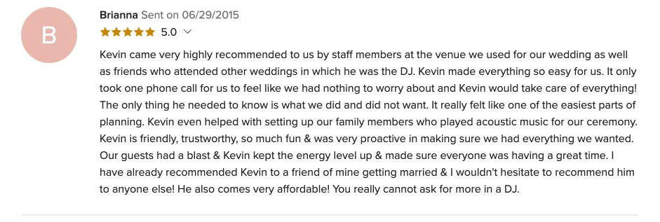 Review on WeddingWire, Jun 29, 2015
