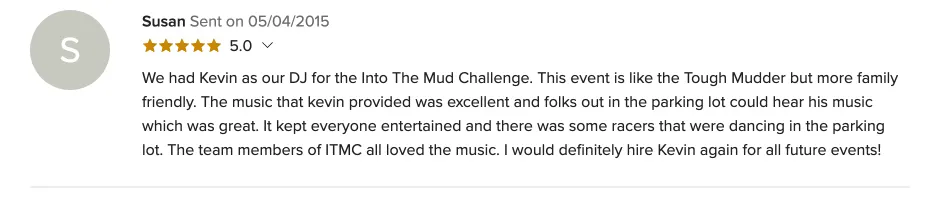 Review on WeddingWire, May 4, 2015