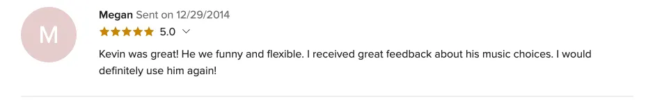 Review on WeddingWire, Dec 29, 2014