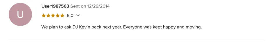 Review on WeddingWire, Dec 29, 2014