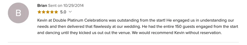 Review on WeddingWire, Oct 29, 2014