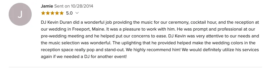Review on WeddingWire, Oct 28, 2014