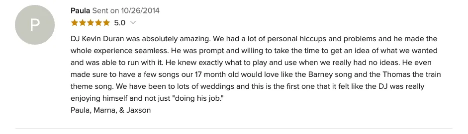 Review on WeddingWire, Oct 26, 2014