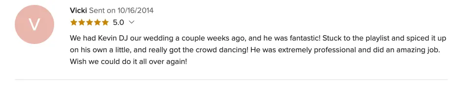 Review on WeddingWire, Oct 16, 2014