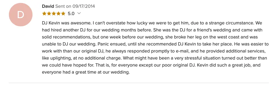 Review on WeddingWire, Sep 17, 2014