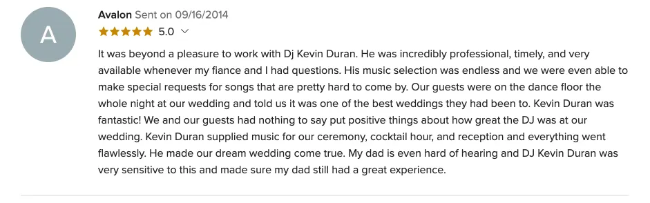 Review on WeddingWire, Sep 16, 2014