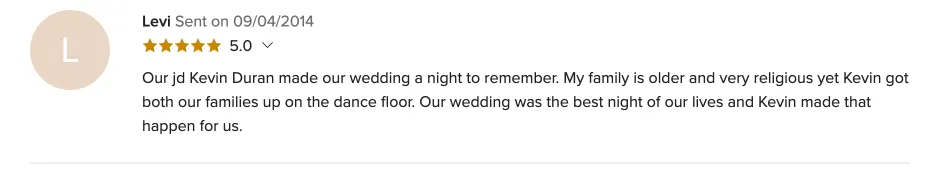 Review on WeddingWire, Sep 4, 2014