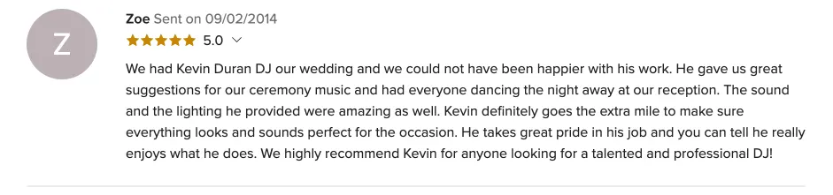 Review on WeddingWire, Sep 2, 2014