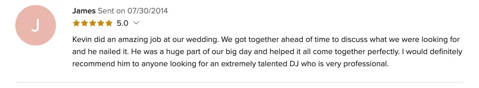 Review on WeddingWire, Jul 30, 2014